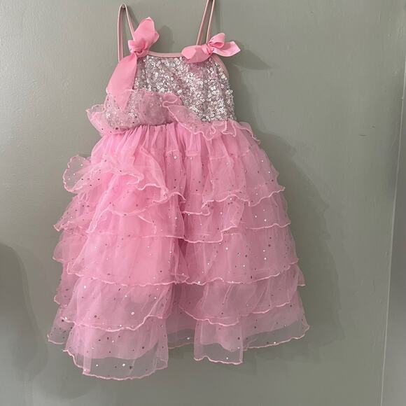 Soft Pink and Silver Sequin Dress w/ Bows - Little Girls Small - Picture 1 of 6